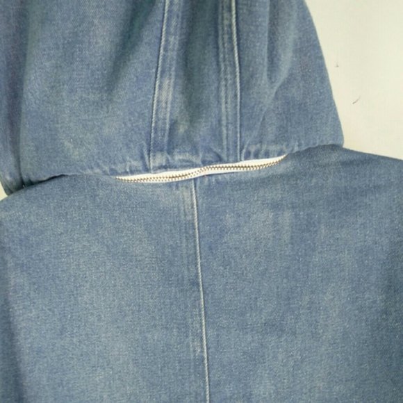 Rehab blue denim long coat jacket with removable hood y2k - Picture 4 of 14